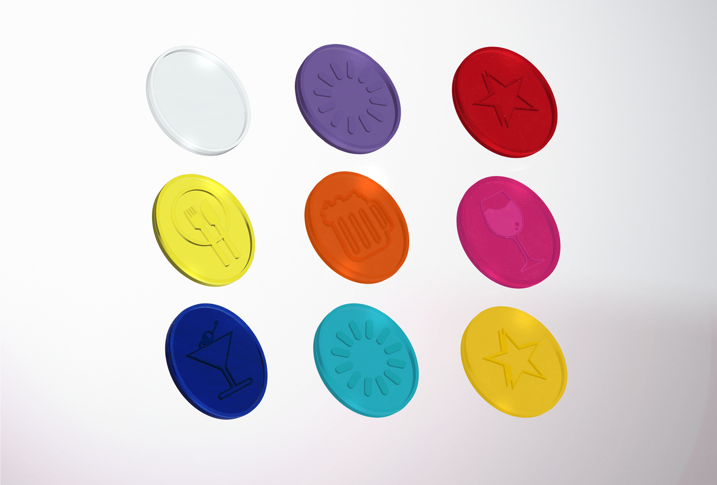 A photo of Embossed Plastic Tokens in Stock from JM Band®. Purchase Tokens in Wine Pink here.