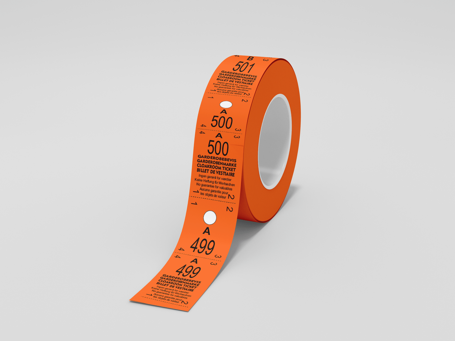 Cloakroom Tickets Roll 500 - Two Parts Tickets JM Band EU 1 Orange