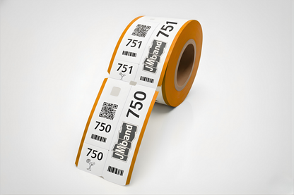 Trijų dalių rūbinės etiketės su spauda