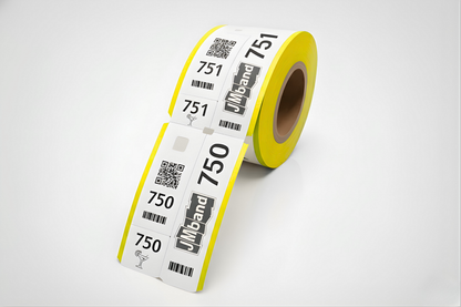 Trijų dalių rūbinės etiketės su spauda