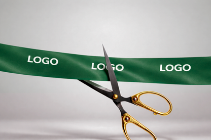 Ekologiško satino inauguracijos juostelė su spauda, ​​galima užsisakyti