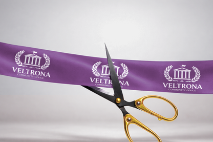 Ekologiško satino inauguracijos juostelė su spauda, ​​galima užsisakyti