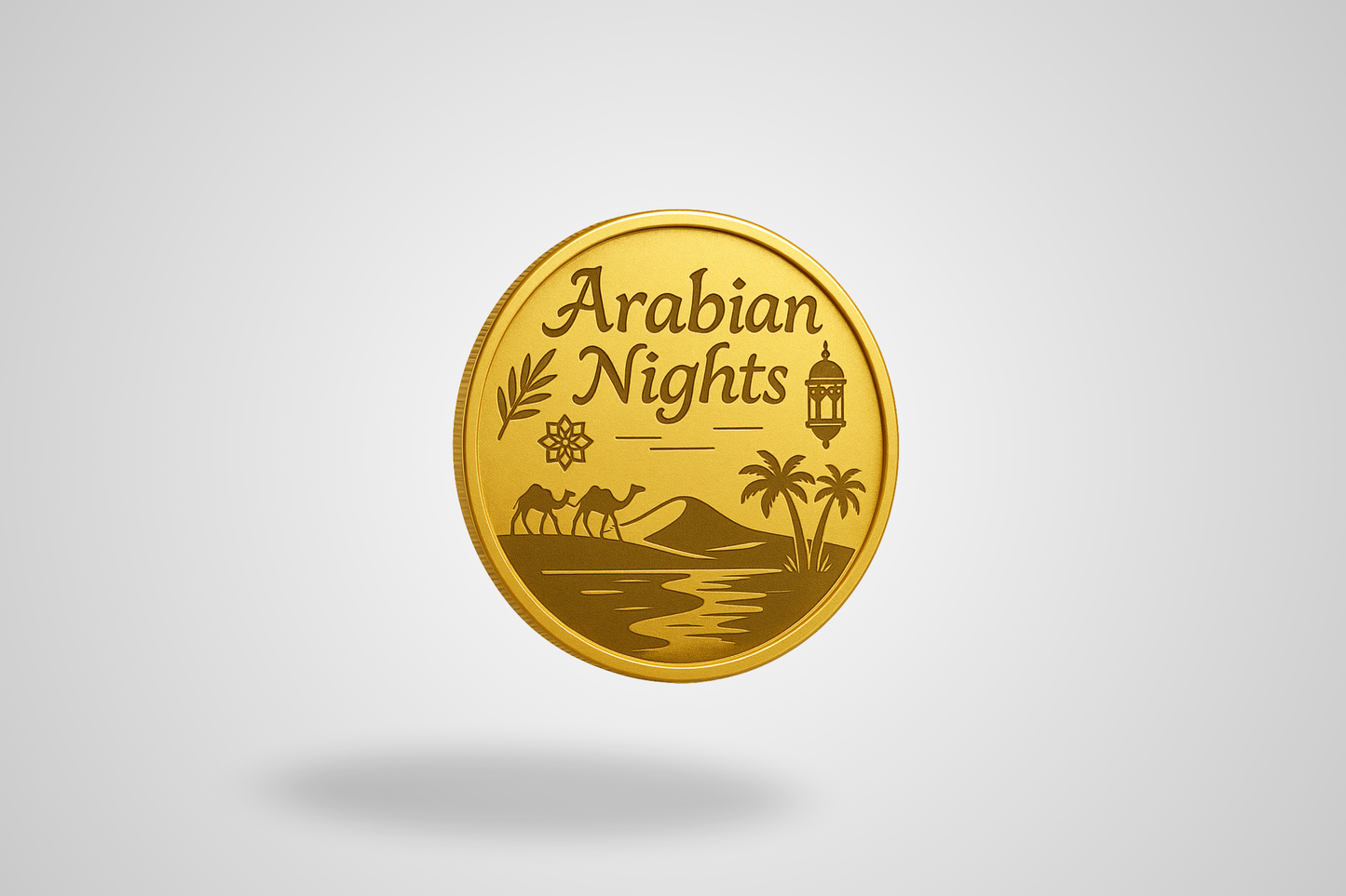 A photo of a laser engraved gold coin with custom design