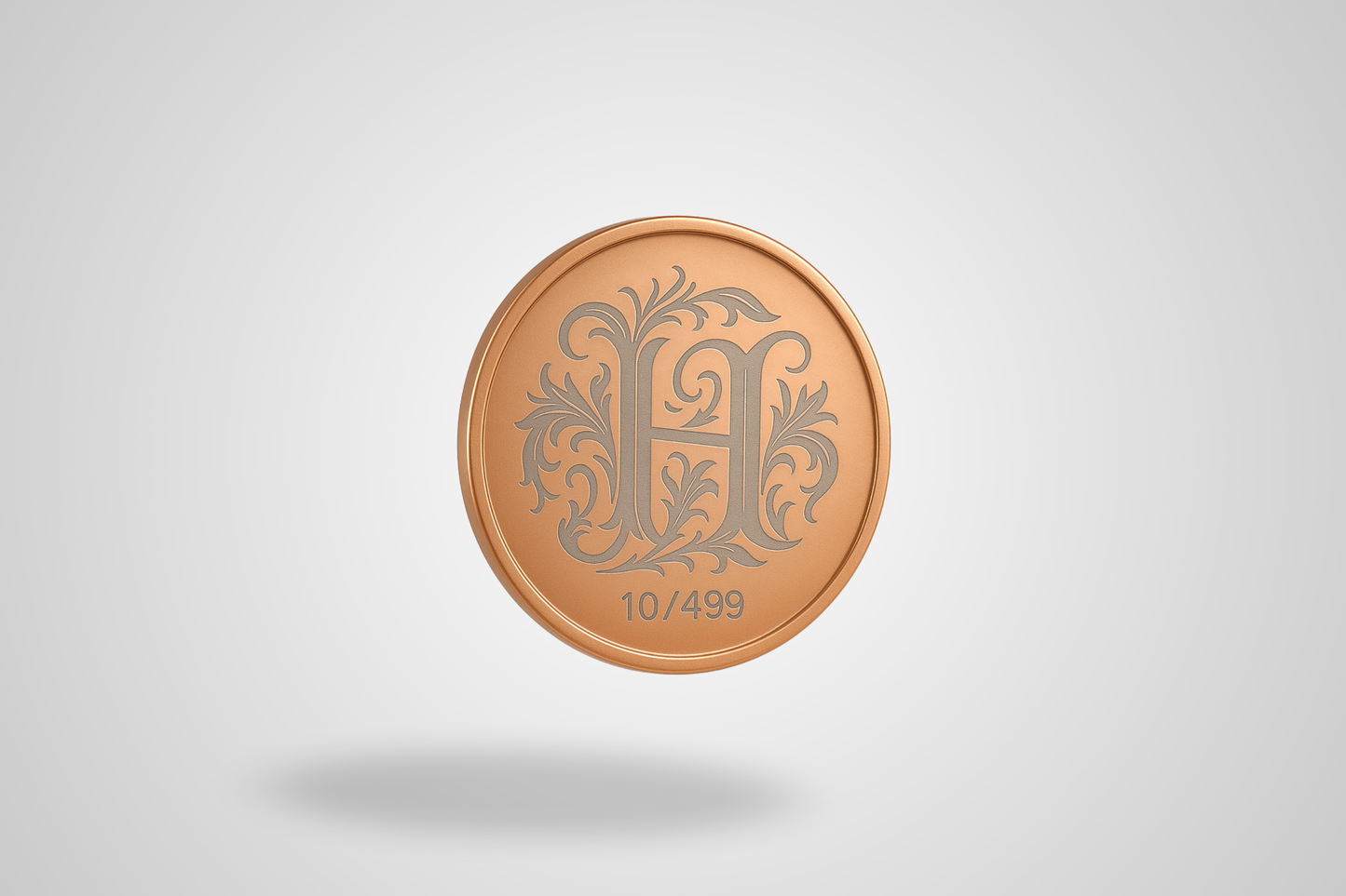 A photo of a laser engraved copper coin